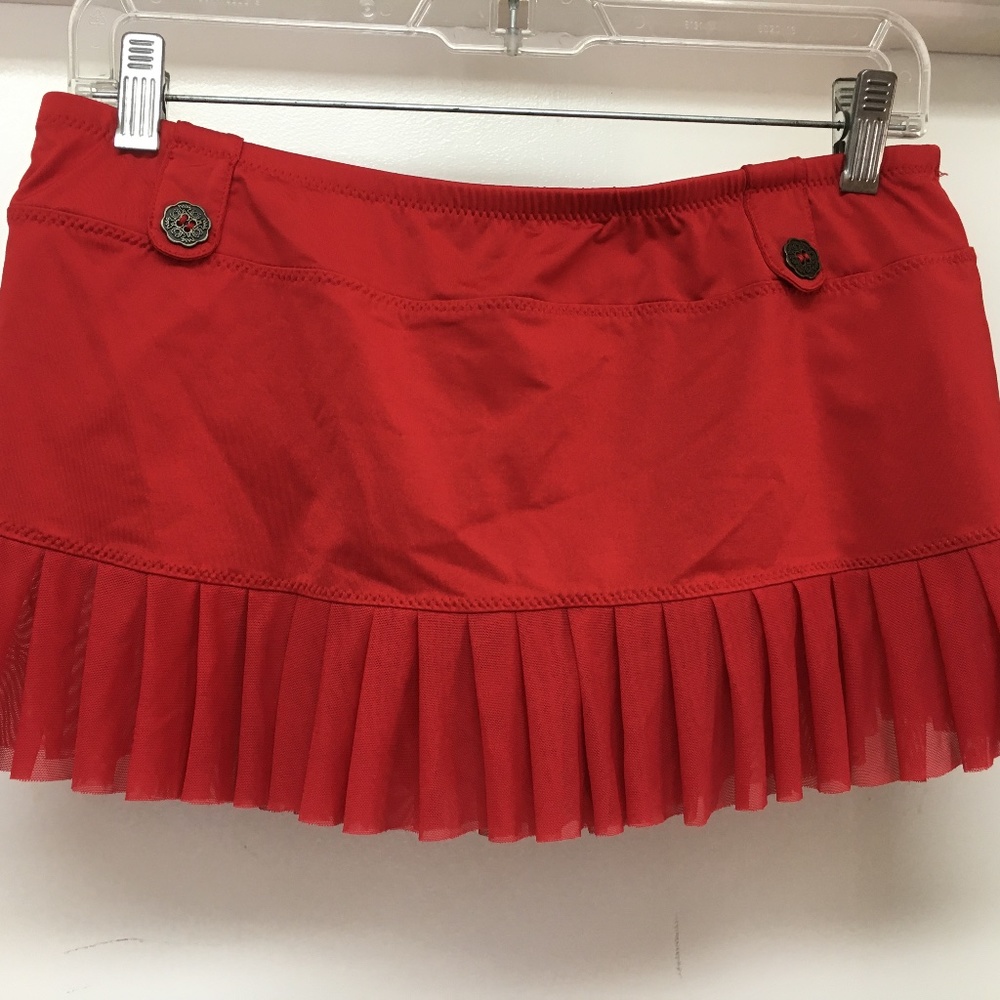 NWT $66 Anne Cole Red Skirted Bikini Bottom Pleats Skirt